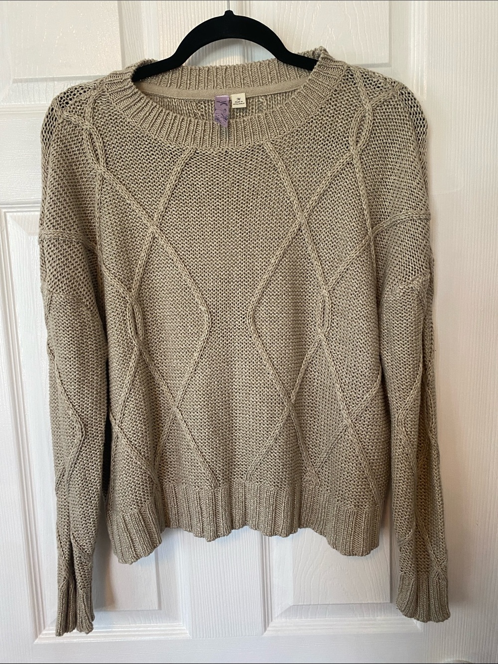 Alya Taupe Cable Knit Scoop Neck Sweater